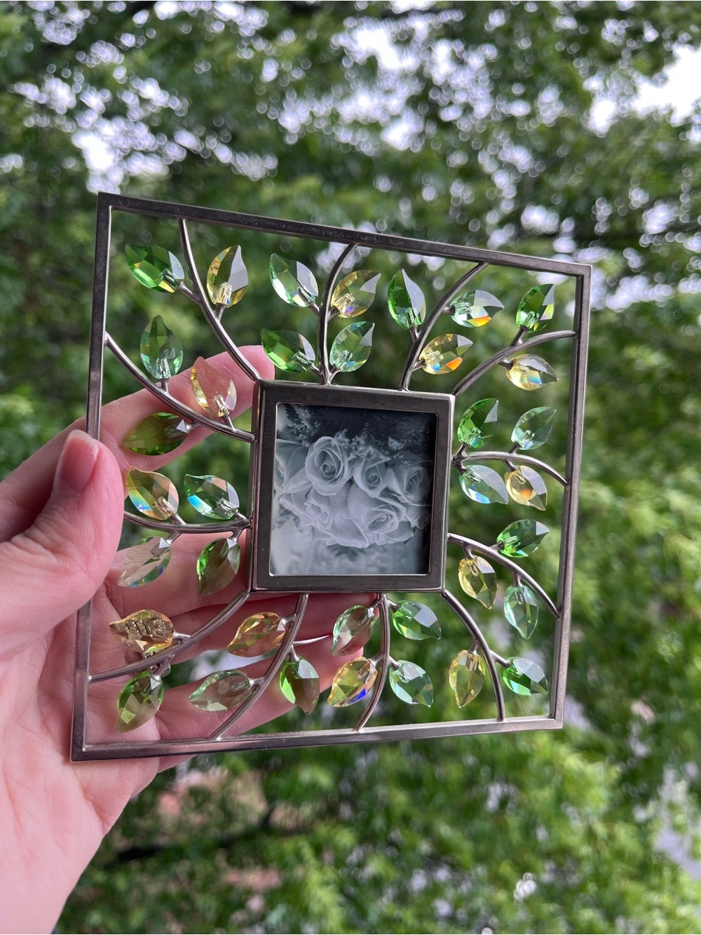Swarovski Crystal by Yasmine Hund Green & Gold Leaf Picture Frame 2004
